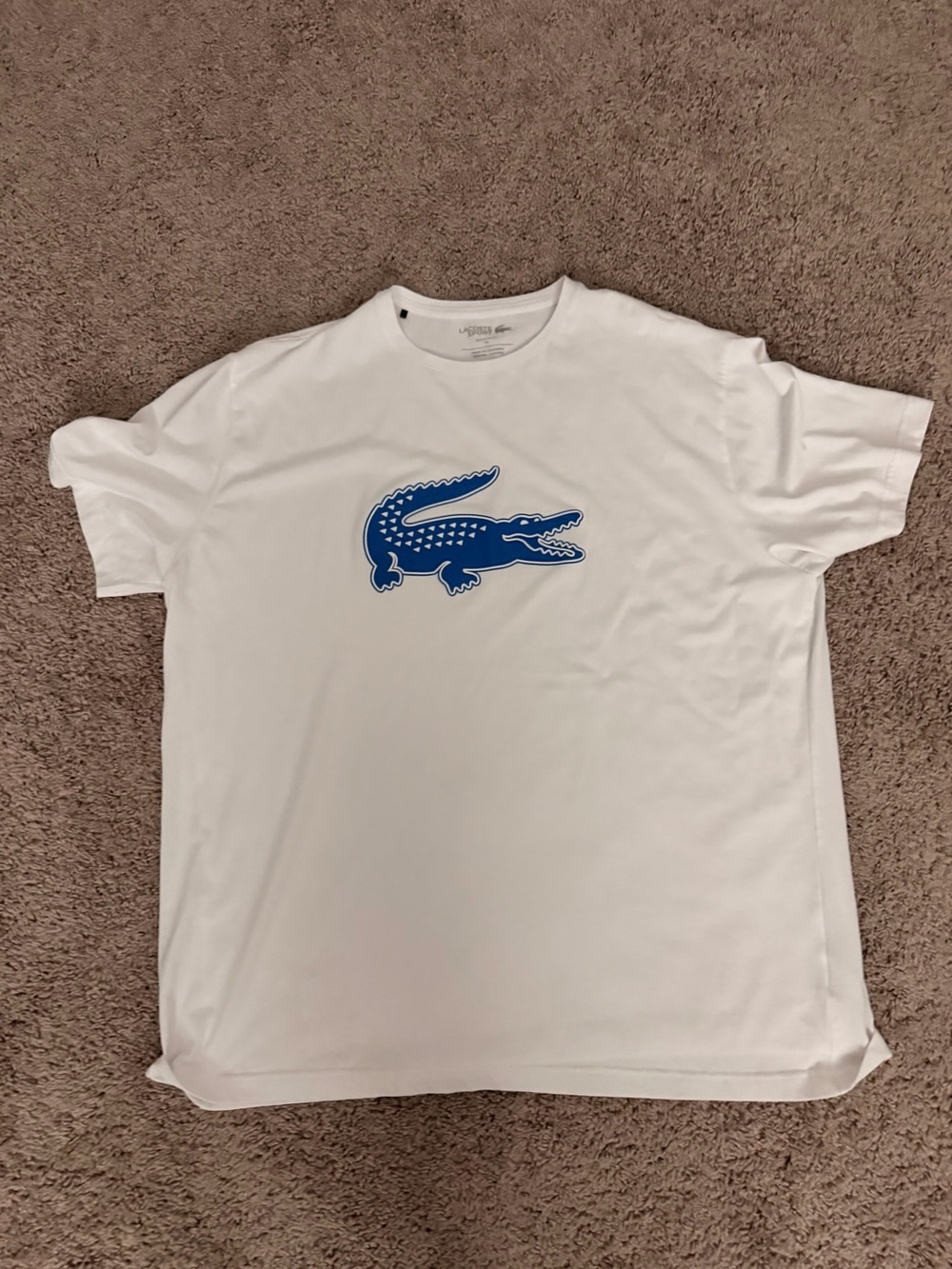 Lacoste White Crewneck Tee with Gray Crocodile Print